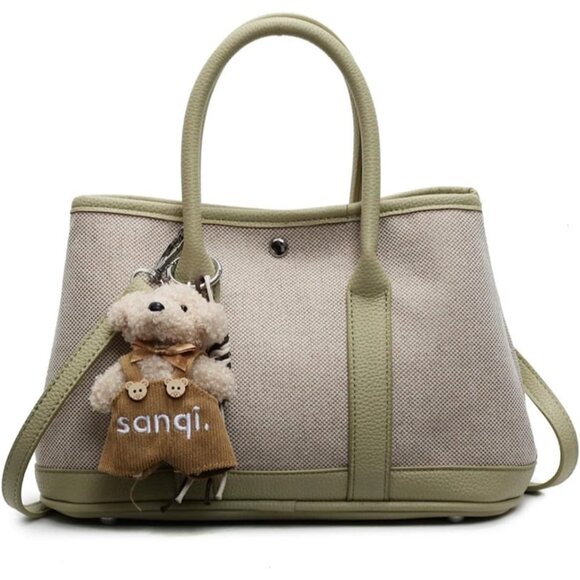 Green Women's Small Canvas Satchel Tote with Buckle Versatile Top Handle Bag